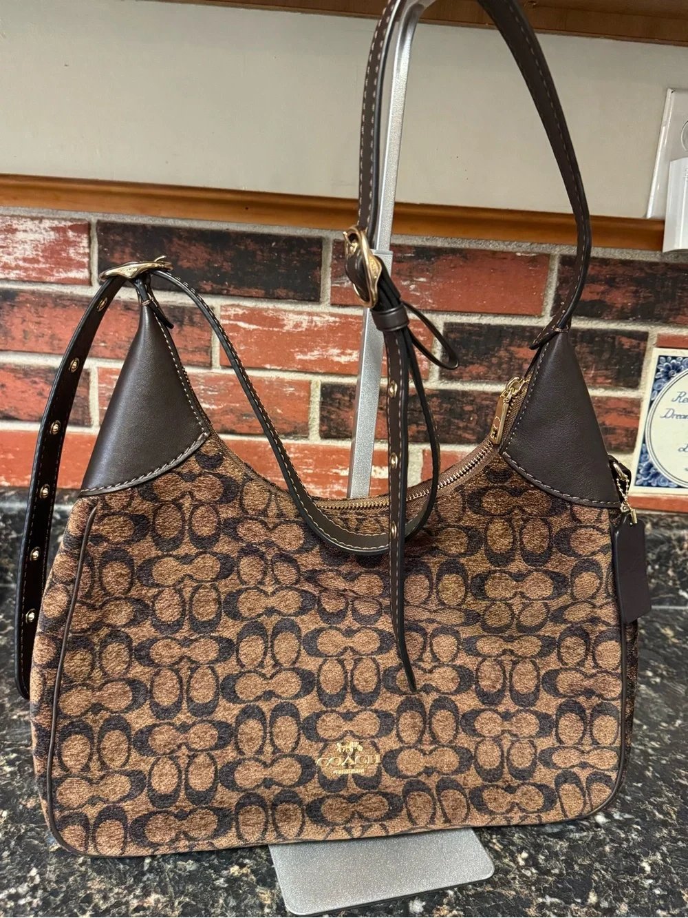 Coach Ella Signature Chenille Shoulder Bag Truffle CCE49 Like New